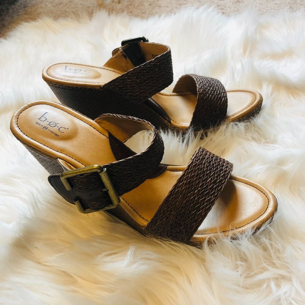 BOC Born Concept Brown Woven Wedge Sandals